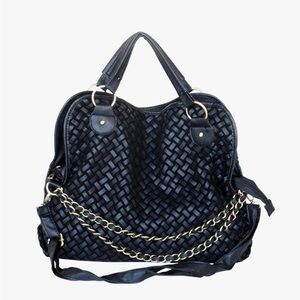 Chic Black Woven Shoulder Bag with Chain